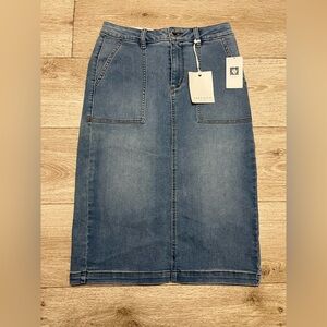 Anne Klein Midi Denim Skirt Moma Wash Size 2